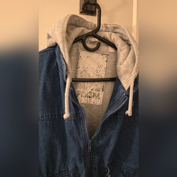 Men's Denim and Gray Sweatshirt Hoodie Jacket XL - Picture 2 of 7